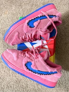 Nike Women’s Pink Suede Sneakers with Blue Swoosh